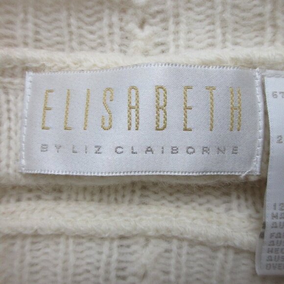 Liz Claiborne Womens Cable Knit Sweater M Ivory Angora Lambswool Coastal Vtg 348 - Picture 3 of 11